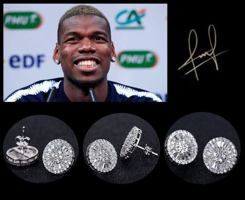 Baguette 18K White Gold Plated Round Cut Cubic Zircon Men Women Cluster Earrings